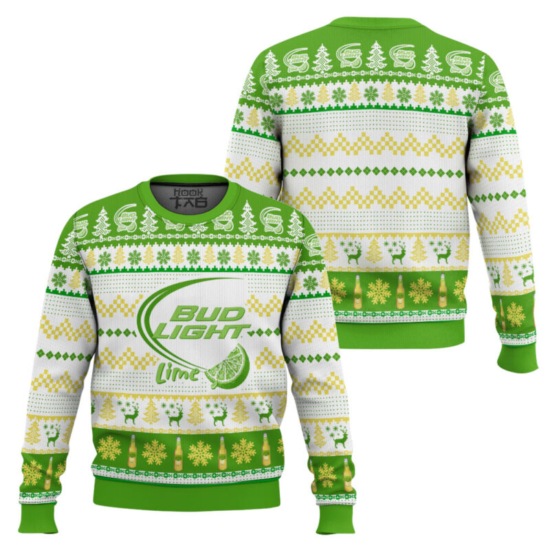 Hooktab Bud Light Lime Ugly Christmas Sweater Hooktab Bud Light Lime Ugly Christmas Sweater