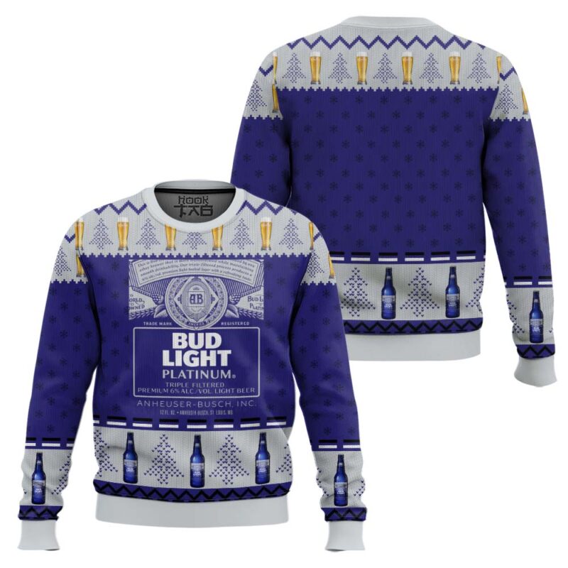 Hooktab Bud Light Platinum Ugly Christmas Sweater Hooktab Bud Light Platinum Ugly Christmas Sweater