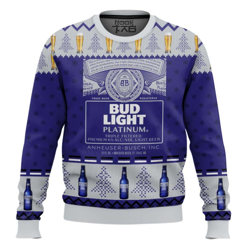 Hooktab Bud Light Platinum Ugly Christmas Sweater