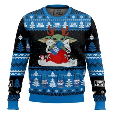 Hooktab Bud Light Yoda Ugly Christmas Sweater
