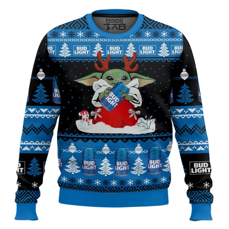 Hooktab Bud Light Yoda Ugly Christmas Sweater