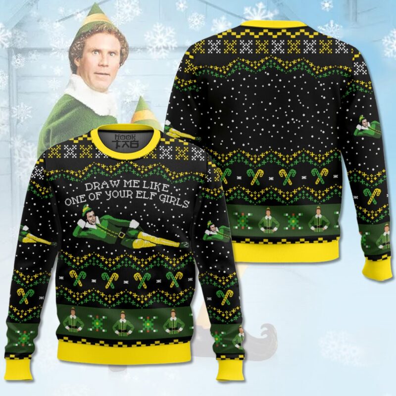 Hooktab Buddy Hobbs Draw Me Like One Of Your Elf Girls Ugly Christmas Sweater Hooktab Buddy Hobbs Draw Me Like One Of Your Elf Girls Ugly Christmas Sweater