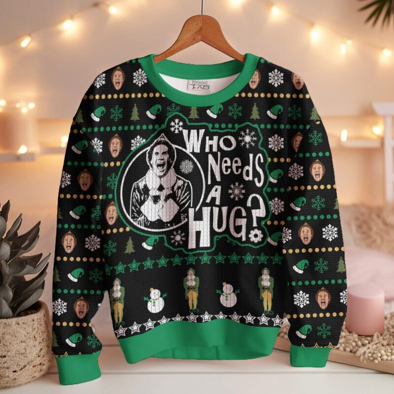 Hooktab Buddy Who Needs A Hug Elf Ugly Christmas Sweater Hooktab Buddy Who Needs A Hug Elf Ugly Christmas Sweater
