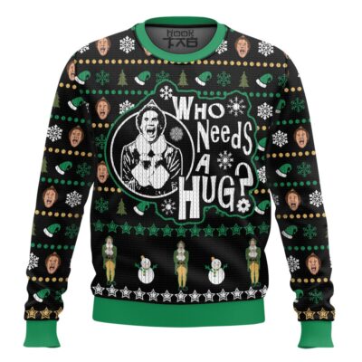 Hooktab Buddy Who Needs A Hug Elf Ugly Christmas Sweater