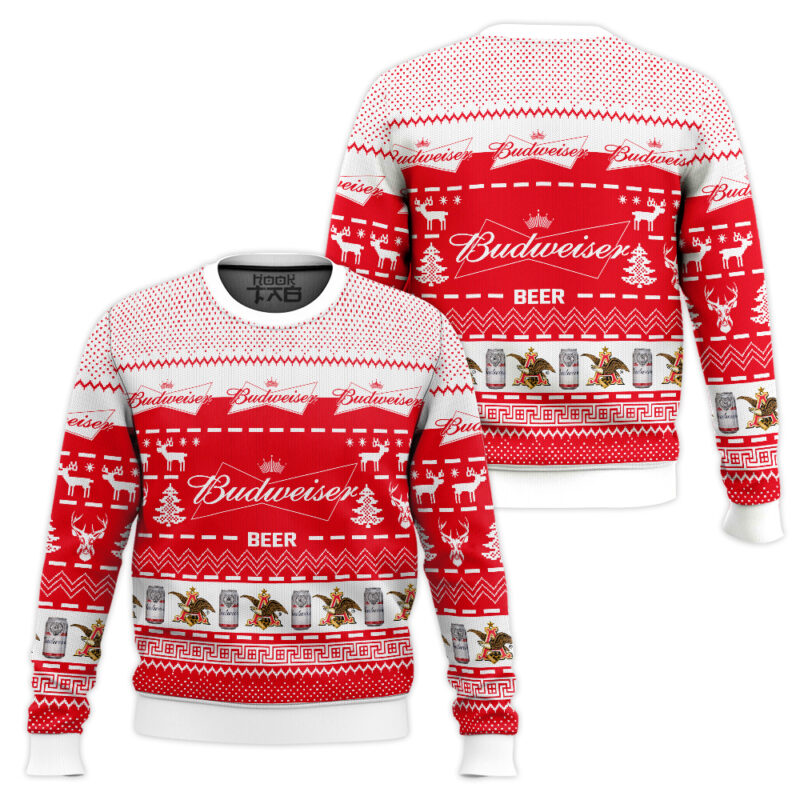 Hooktab Budweiser American Beer Ugly Christmas Sweater Hooktab Budweiser American Beer Ugly Christmas Sweater