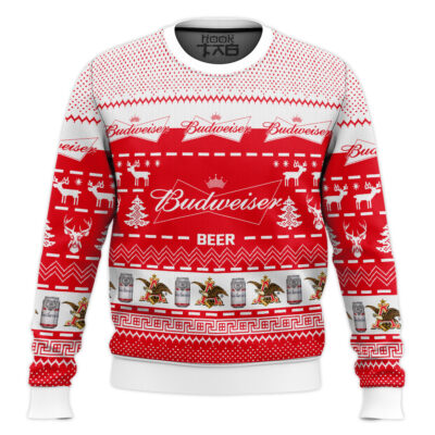 Hooktab Budweiser American Beer Ugly Christmas Sweater
