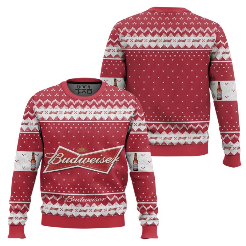 Hooktab Budweiser American Lager Ugly Christmas Sweater Hooktab Budweiser American Lager Ugly Christmas Sweater