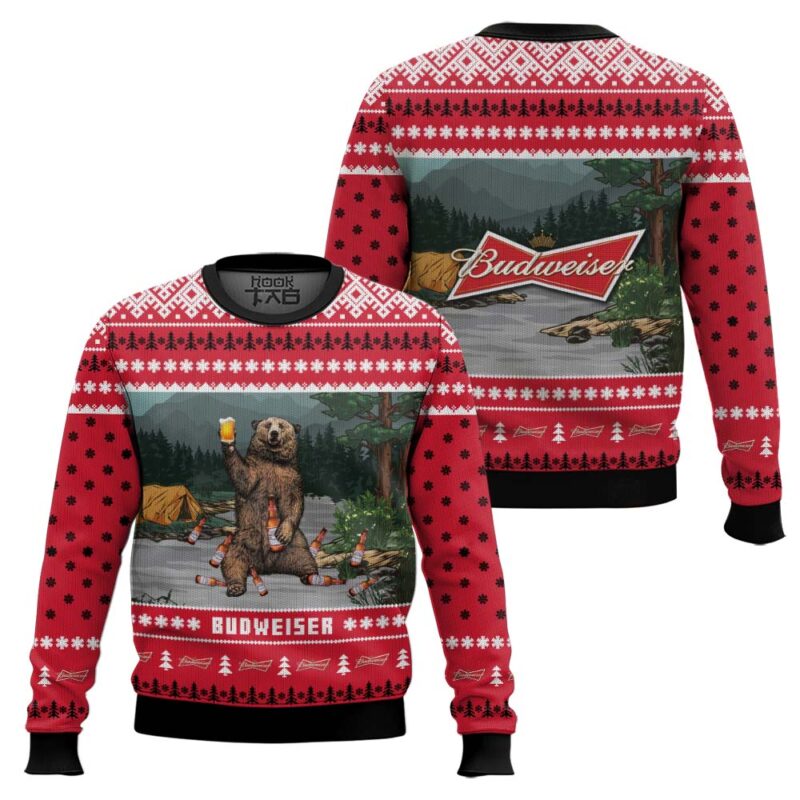 Hooktab Budweiser Bear Ugly Christmas Sweater Hooktab Budweiser Bear Ugly Christmas Sweater