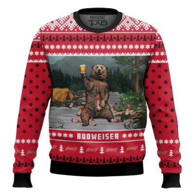 Hooktab Budweiser Bear Ugly Christmas Sweater