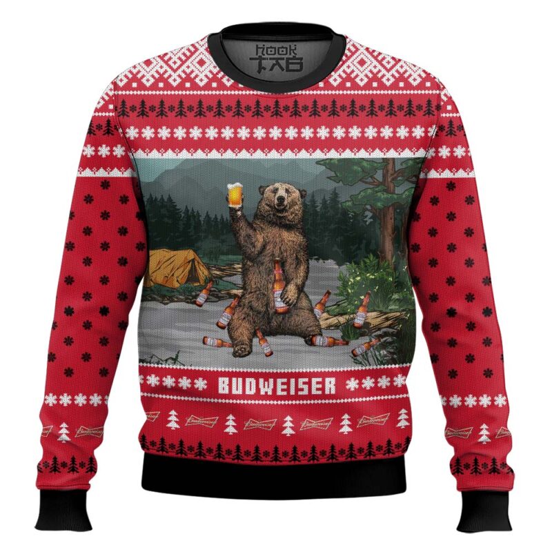 Hooktab Budweiser Bear Ugly Christmas Sweater