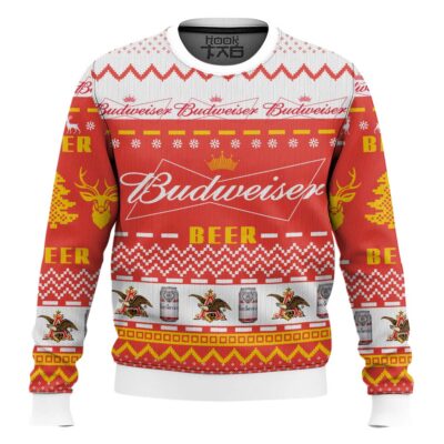 Hooktab Budweiser Beer Ugly Christmas Sweater