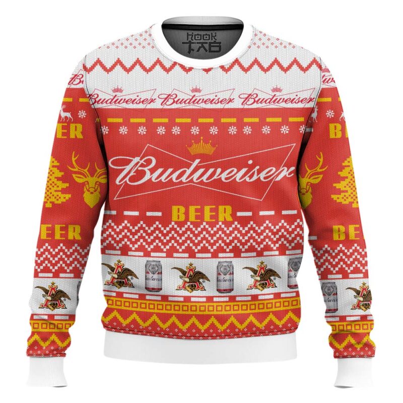 Hooktab Budweiser Beer Ugly Christmas Sweater