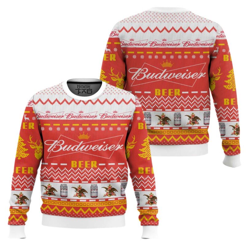 Hooktab Budweiser Beer Ugly Christmas Sweater Hooktab Budweiser Beer Ugly Christmas Sweater