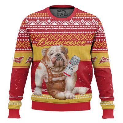 Hooktab Budweiser Bulldog Ugly Christmas Sweater
