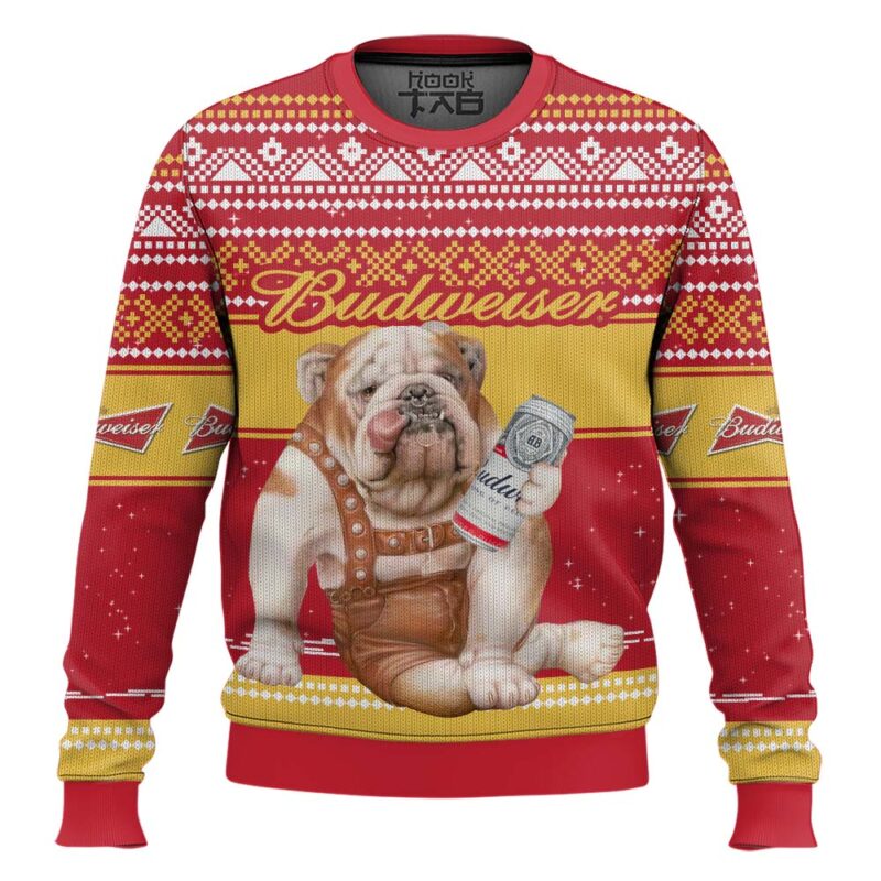 Hooktab Budweiser Bulldog Ugly Christmas Sweater