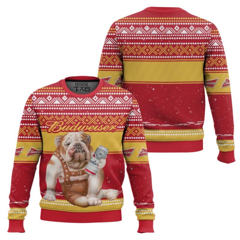 Hooktab Budweiser Bulldog Ugly Christmas Sweater Hooktab Budweiser Bulldog Ugly Christmas Sweater