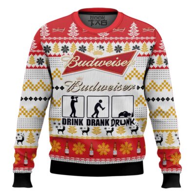 Hooktab Budweiser Drink Drank Drunk Ugly Christmas Sweater
