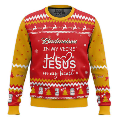 Hooktab Budweiser In My Vein Ugly Christmas Sweater