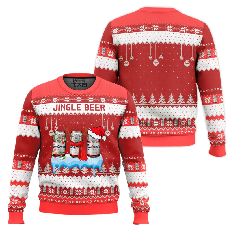 Hooktab Budweiser Jingle Beer Ugly Christmas Sweater Hooktab Budweiser Jingle Beer Ugly Christmas Sweater