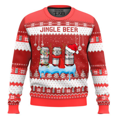 Hooktab Budweiser Jingle Beer Ugly Christmas Sweater