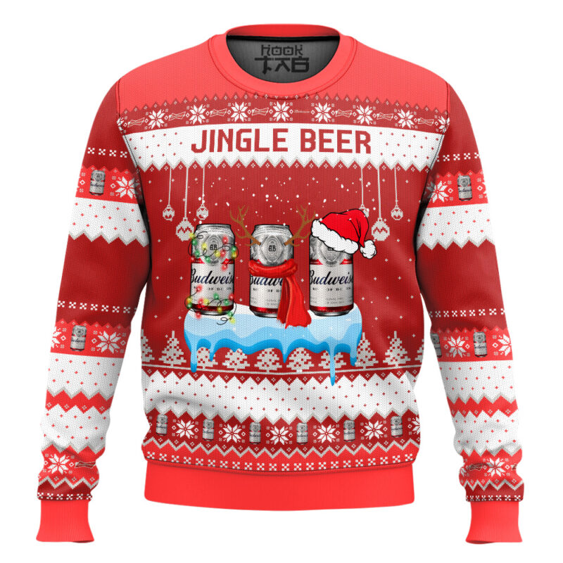 Hooktab Budweiser Jingle Beer Ugly Christmas Sweater