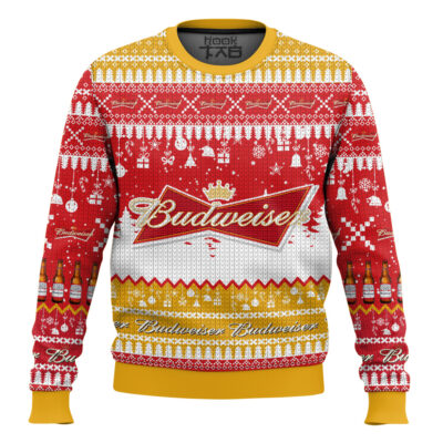 Hooktab Budweiser Lager Beer Ugly Christmas Sweater