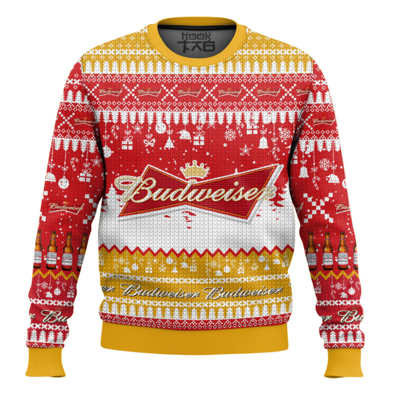 Hooktab Budweiser Lager Beer Ugly Christmas Sweater