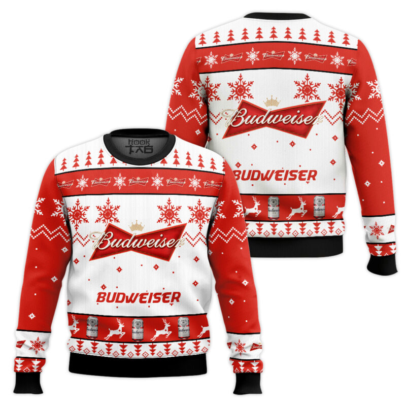 Hooktab Budweiser Lager Ugly Christmas Sweater Hooktab Budweiser Lager Ugly Christmas Sweater