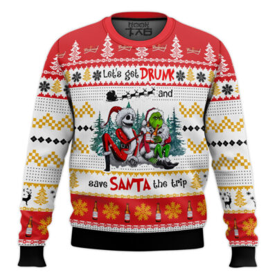 Hooktab Budweiser Let's Get Drunk And Save Santa The Trip Ugly Christmas Sweater