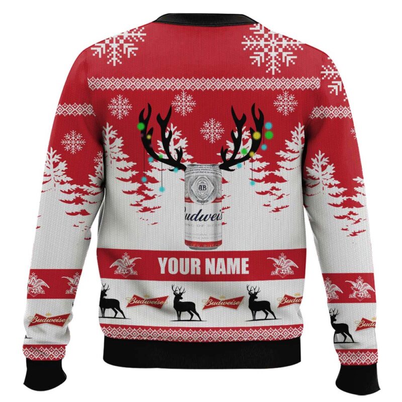 Hooktab Budweiser Reindeer - Custom Name Ugly Christmas Sweater Hooktab Budweiser Reindeer - Custom Name Ugly Christmas Sweater