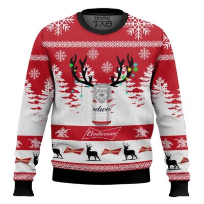 Hooktab Budweiser Reindeer - Custom Name Ugly Christmas Sweater