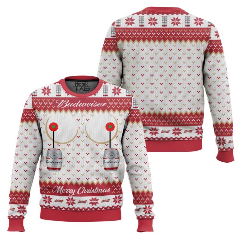 Hooktab Budweiser Titties Funny Ugly Christmas Sweater Hooktab Budweiser Titties Funny Ugly Christmas Sweater