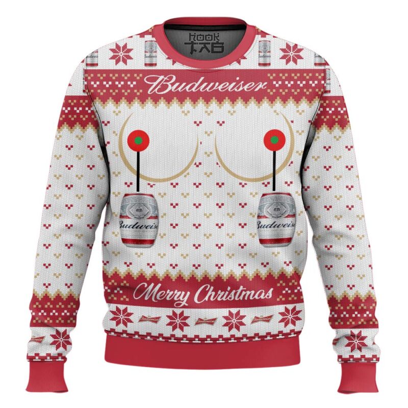 Hooktab Budweiser Titties Funny Ugly Christmas Sweater