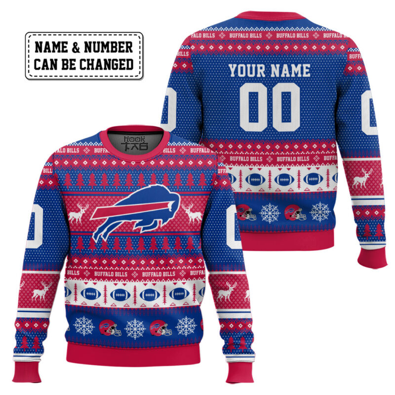Hooktab Buffalo Bills - Custom Name And Number Ugly Sweater Hooktab Buffalo Bills - Custom Name And Number Ugly Sweater