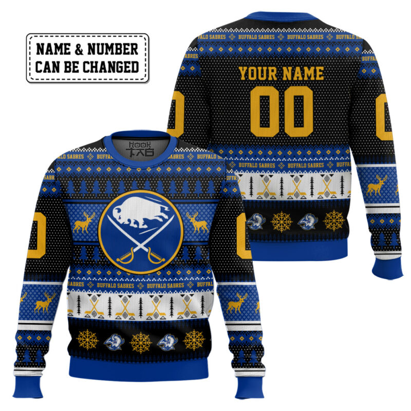 Hooktab Buffalo Sabres - Custom Name And Number Ugly Sweater Hooktab Buffalo Sabres - Custom Name And Number Ugly Sweater