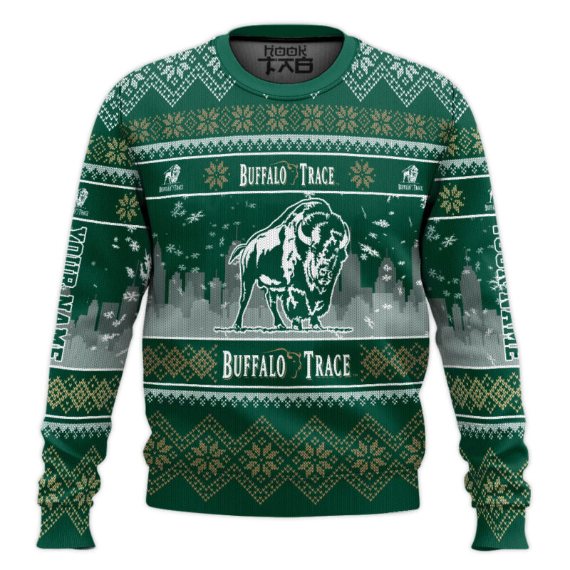 Hooktab Buffalo Trace Bourbon Whiskey. - Custom Name Ugly Christmas Sweater