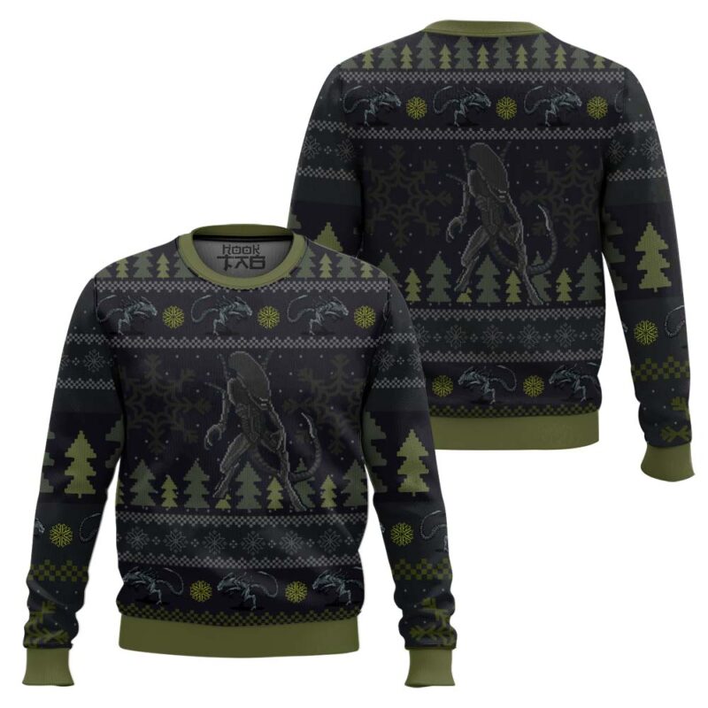 Hooktab Bug Hunt Xenomorph Ugly Christmas Sweater Hooktab Bug Hunt Xenomorph Ugly Christmas Sweater