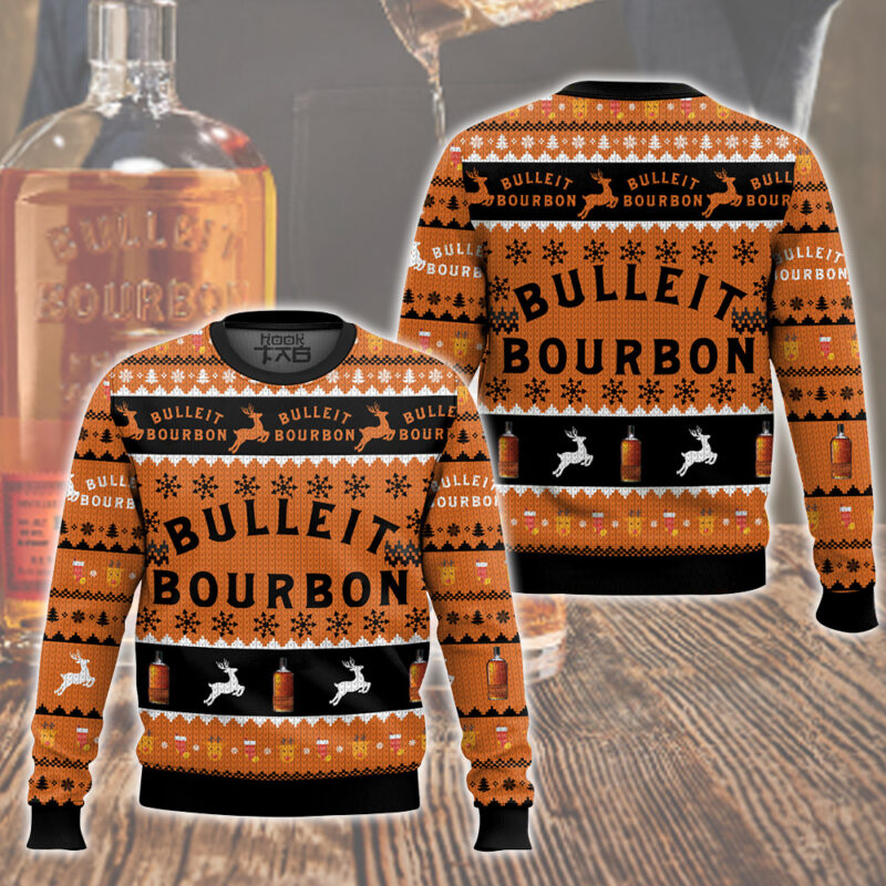 Hooktab Bulleit Bourbon Reindeer Ugly Christmas Sweater Hooktab Bulleit Bourbon Reindeer Ugly Christmas Sweater