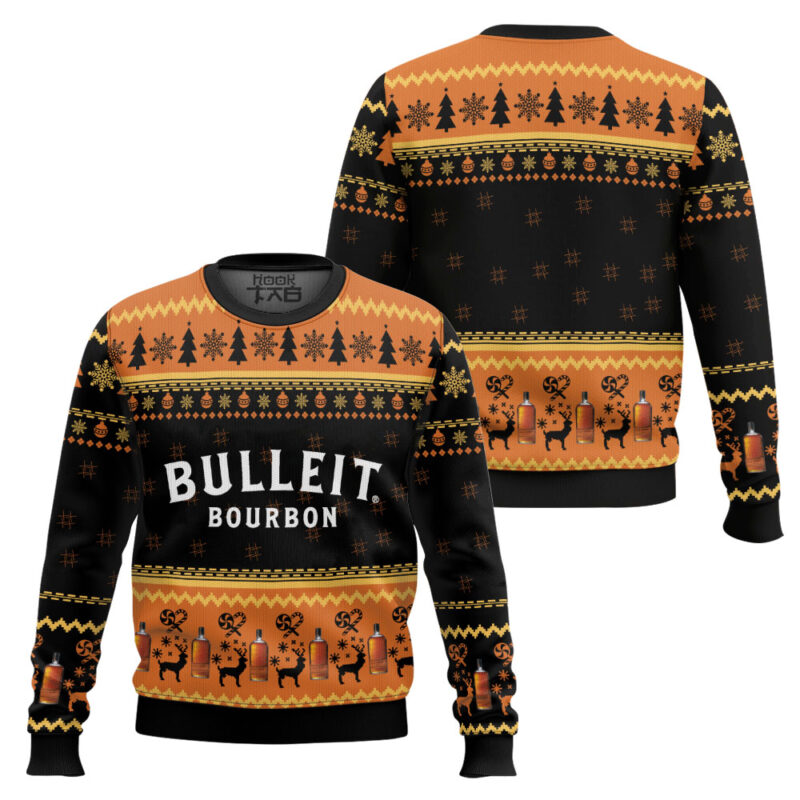 Hooktab Bulleit Bourbon Whiskey Ugly Christmas Sweater Hooktab Bulleit Bourbon Whiskey Ugly Christmas Sweater