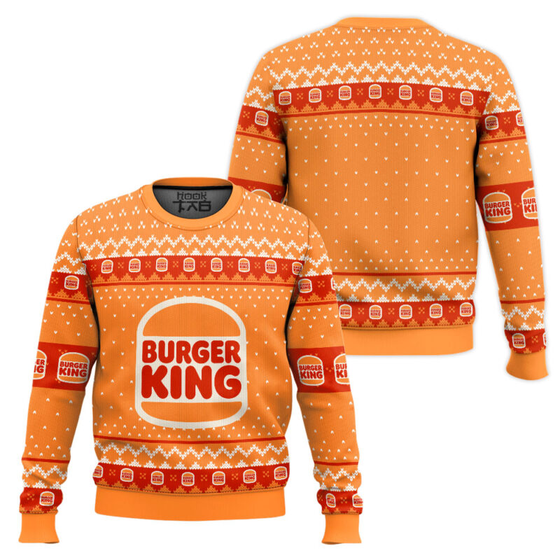 Hooktab Burger King Fast Food Ugly Christmas Sweater Hooktab Burger King Fast Food Ugly Christmas Sweater