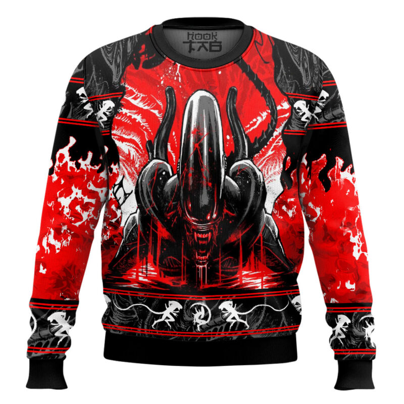 Hooktab Burning Blood Xenomorph Alien Ugly Christmas Sweater