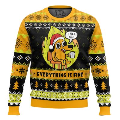 Hooktab Burning This Is Fine Meme Ugly Christmas Sweater