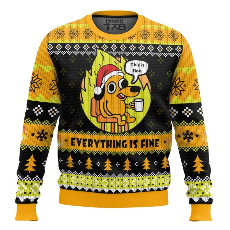 Hooktab Burning This Is Fine Meme Ugly Christmas Sweater Hooktab Burning This Is Fine Meme Ugly Christmas Sweater
