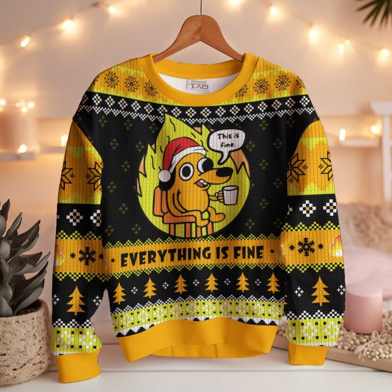 Hooktab Burning This Is Fine Meme Ugly Christmas Sweater Hooktab Burning This Is Fine Meme Ugly Christmas Sweater