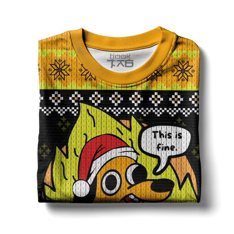 Hooktab Burning This Is Fine Meme Ugly Christmas Sweater Hooktab Burning This Is Fine Meme Ugly Christmas Sweater
