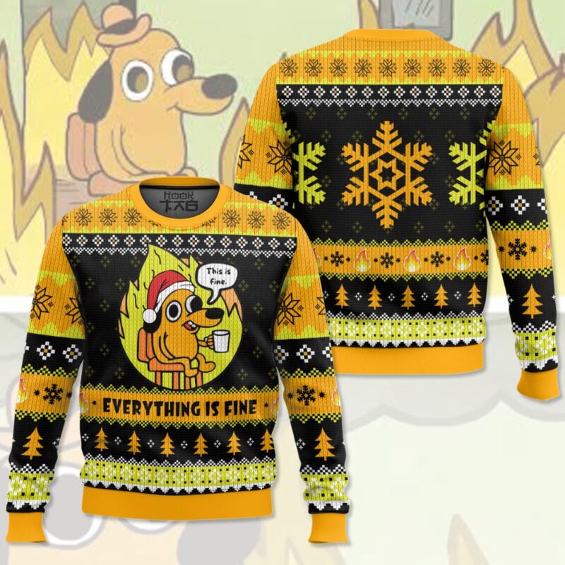 Hooktab Burning This Is Fine Meme Ugly Christmas Sweater Hooktab Burning This Is Fine Meme Ugly Christmas Sweater