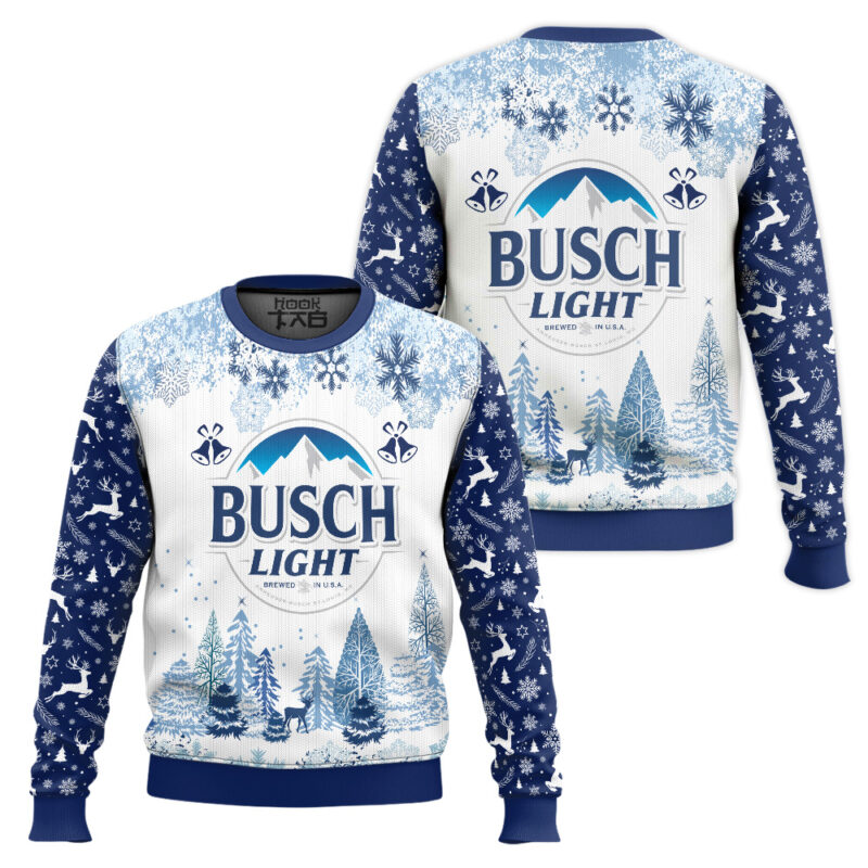 Hooktab Busch Light American Lager Ugly Christmas Sweater Hooktab Busch Light American Lager Ugly Christmas Sweater
