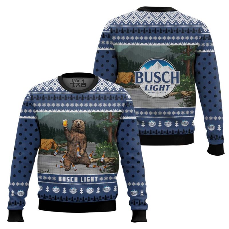 Hooktab Busch Light Bear Ugly Christmas Sweater Hooktab Busch Light Bear Ugly Christmas Sweater