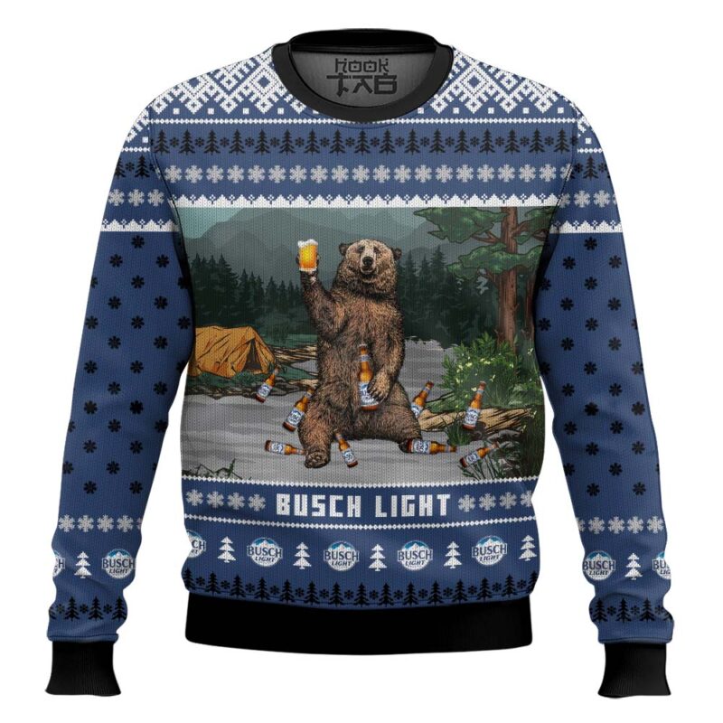 Hooktab Busch Light Bear Ugly Christmas Sweater