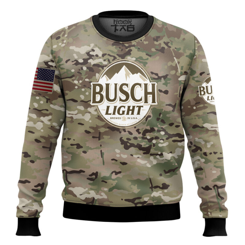 Hooktab Busch Light Camo Ugly Christmas Sweater